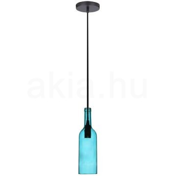 Borosüveg függeszték lámpa, textil vezetékkel - kék - E14