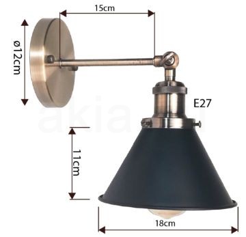 Kúpos fém búrás E27 fali lámpa antik bronz karral