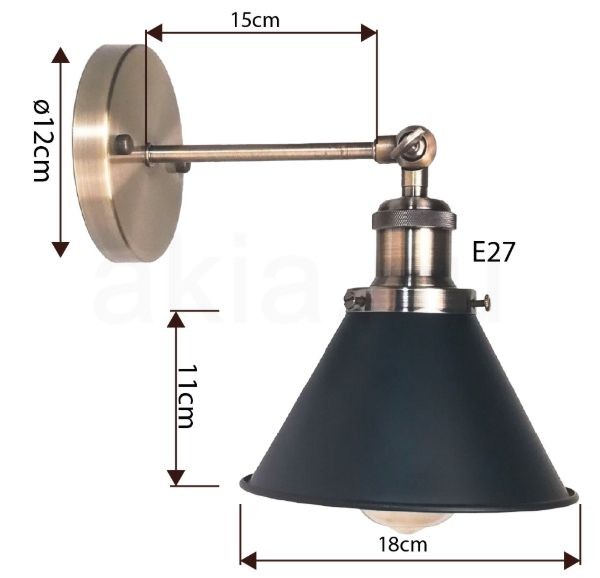 Kúpos fém búrás E27 fali lámpa antik bronz karral