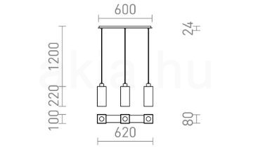 LIZ III 60 függő lámpa fekete üveg/króm 230V LED E27 3x15W