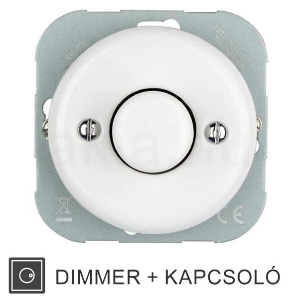 Fehér porcelán süllyesztett dimmer, fényerőszabályzó betét