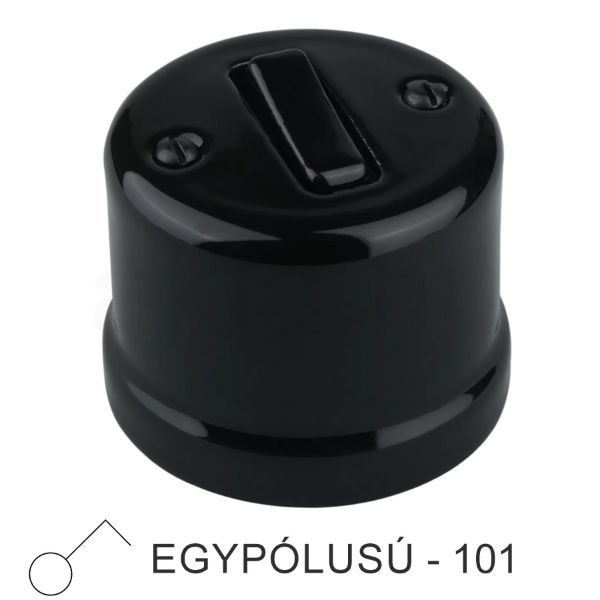 Fekete porcelán 101-es billenőkapcsoló falon kívüli szereléshez