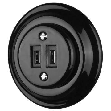 Fekete porcelán USB csatlakozó aljzat kerettel - BONOLO