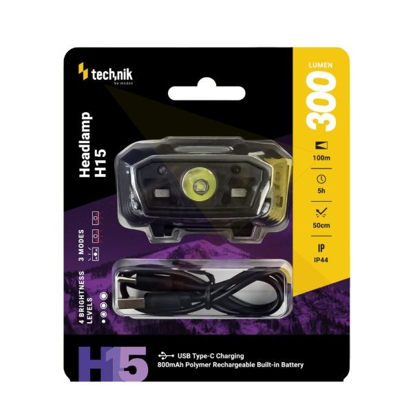 Technik Fejlámpa H15 (akkumulátoros) CREE LED + USB Type-C (300 lumen)