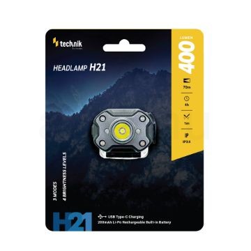 Technik Fejlámpa H21 (akkumulátoros) LED + Type-C (400 lumen) BG